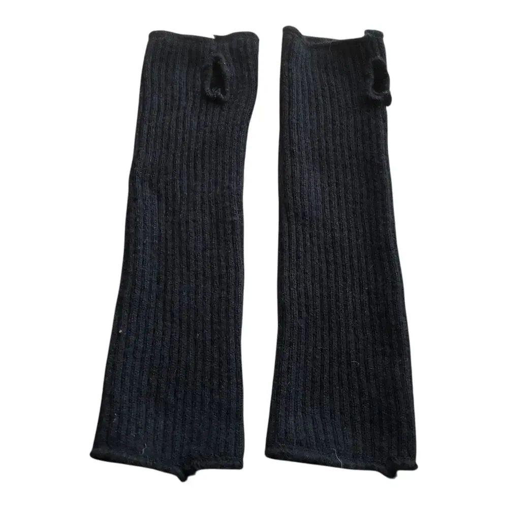 Arm Warmers Fingerless Gloves Ribbed And Cable Knit Sleeve Thumbhole Black 2 Pr